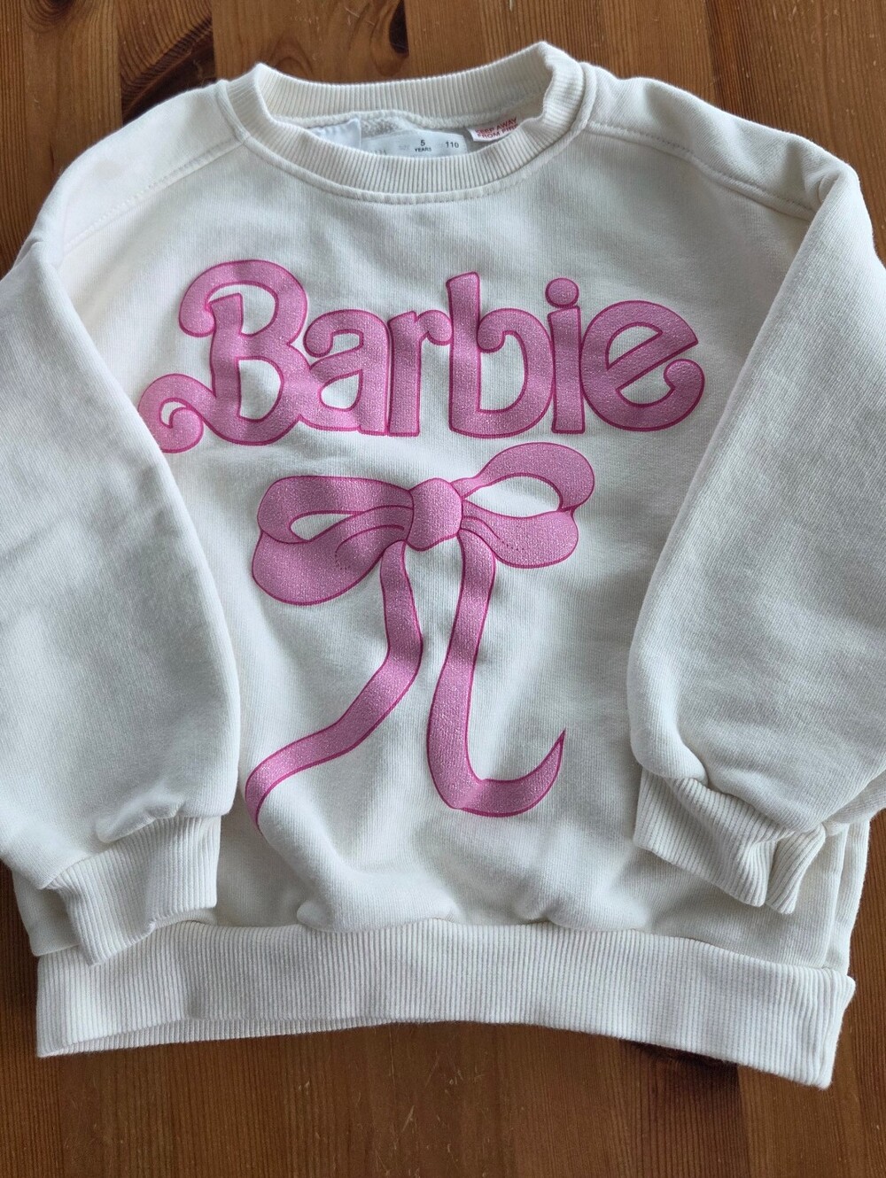 Zara Cream BARBIE Sweatshirt with Pink Barbie Logo & Bow, size 5T